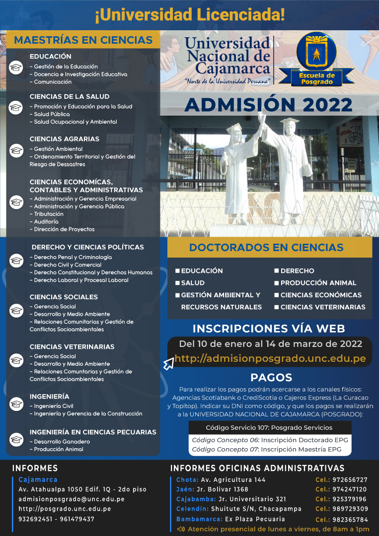 ADMISIÓN 2022 - ESCUELA DE POSGRADO UNC - Universidad Nacional de Cajamarca