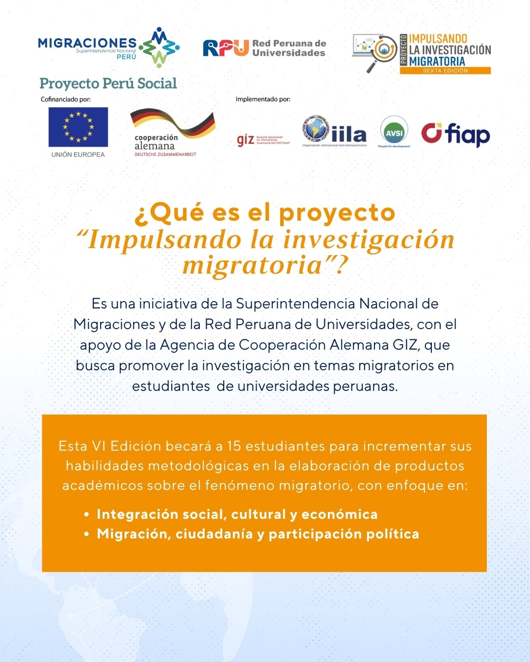 VI Edición del proyecto - Impulsando la Investigación Migratoria 2026 2