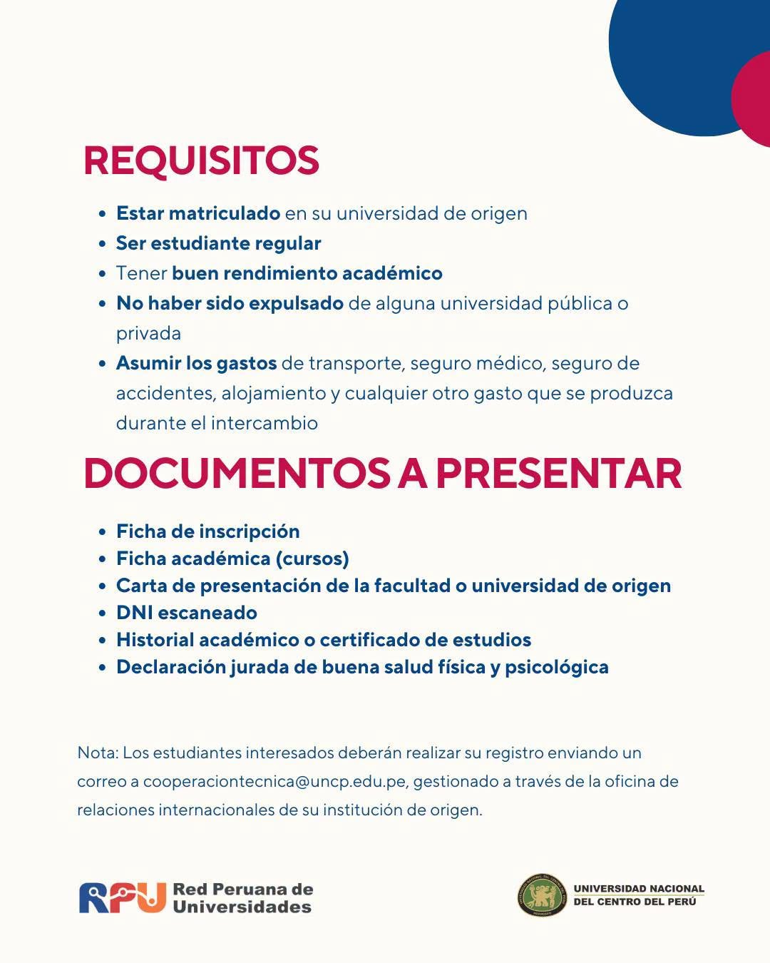PROGRAMA DE MOVILIDAD ESTUDIANTIL DE LA RPU – UNCP 2026-2 2