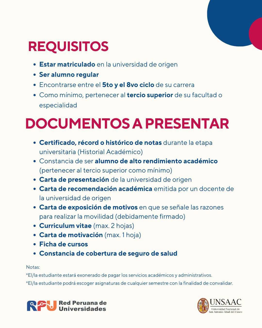PROGRAMA DE MOVILIDAD ESTUDIANTIL DE LA RPU – UNSAAC 2026-2 2